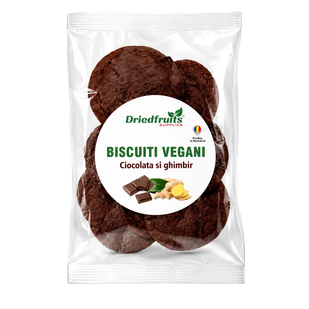 Biscuiți vegani cacao & ghimbir fără zahăr 140 g