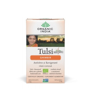 Ceai Tulsi (Busuioc Sfant) ghimbir (plicuri) (fara gluten) BIO Organic India - 31.3 g