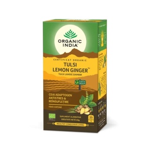 Ceai Tulsi (Busuioc Sfant) cu lamaie si ghimbir (plicuri) (fara gluten) BIO Organic India - 50 g