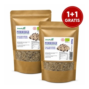 Porridge fulgi ovaz instant cu aronia si cocos BIO - 300 g (Pachet 1+1 Gratis)