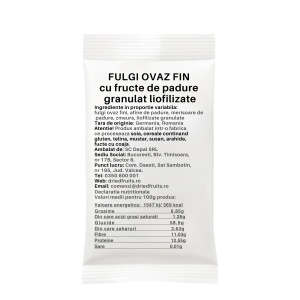 Fulgi de ovaz fini cu fructe de padure granulate liofilizate - 50 g