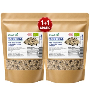 Porridge fulgi ovaz instant cu aronia si cocos BIO - 300 g (Pachet 1+1 Gratis)