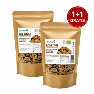 Porridge (fulgi ovaz instant) cu fructe si scortisoara BIO - 300 g (Pachet 1+1 Gratis)