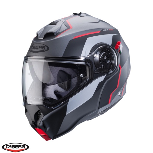 Casca modulabila (flip-up) Caberg Duke Evo Move L2 SV gun metal (titanium)/negru/rosu mat
