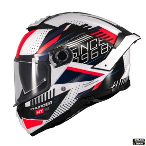 Casca MT Thunder 4 SV Luminence A7 alb rosu albastru cu ochelari de soare interiori coborati