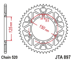 Foaie spate ALU JT JTA 897-52RED 52T, 520 Rosu - Img 2