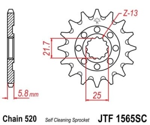 Kit de lant EK - Argintiu chain 520 MRD, Non-sealed, CHK front sprocket JT, CHK rear sprocket JT pentru KAWASAKI KX 450 (F) 2006-2025 - Img 3