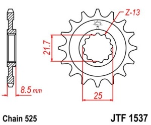 Pinion fata JT JTF 1537-15RB 15T, 525 rubber cushioned - Img 2