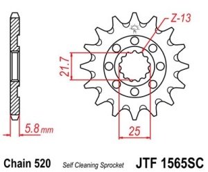 Pinion fata JT JTF 1565-13SC 13T, 520 Self Cleaning Lightweight - Img 2