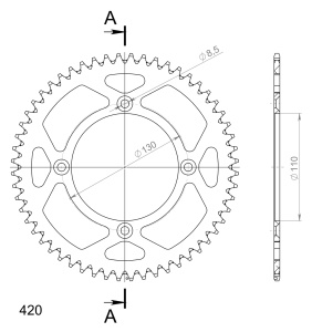 Rear ALU sprocket SUPERSPROX RAL-209:56-RED Rosu 56T, 420 - Img 2