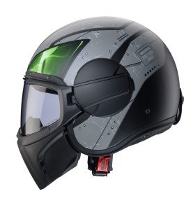Casca Caberg model Ghost X Vyrus P7 negru/gri/verde fluor mat - fibra de sticla - omologare noua ECE 22.06 - Img 2