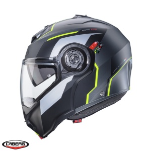 Casca modulabila (flip-up) Caberg Duke Evo Move L1 SV gun metal (titanium)/negru/galben fluor mat - Img 2