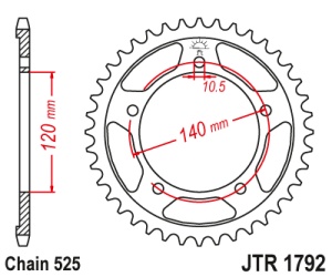 Foaie spate JT JTR 1792-47ZBK 47T, 525 Black Zinc - Img 2