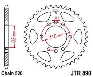 Foaie spate JT JTR 890-42ZBK 42T, 520 Black zinc - Img 2
