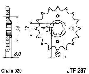 Kit de lant EK - Argintiu chain 520 DEX, X-ring (X, NX, QX, XS), CHK front sprocket JT, CHK rear sprocket JT pentru HONDA XR 350 R 1983-1984 - Img 3