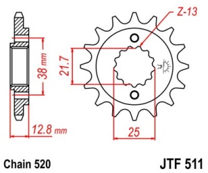 Pinion fata JT JTF 511-15RB 15T, 520 rubber cushioned - Img 2