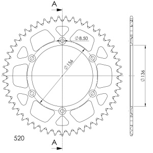 Rear ALU sprocket SUPERSPROX RAL-1512:51-RED Rosu 51T, 520 - Img 2