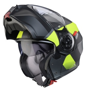 Casca modulabila (flip-up) Caberg model Duke Evo SV Indy L1 gun metal (titanium)/galben fluor/negru mat Pinlock ready - lentila Pinlock inclusa - Img 4