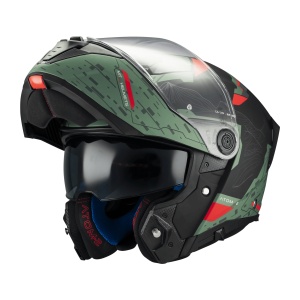 Casca modulabila MT Atom 2 SV Highlands C6 verde mat (ochelari soare integrati) + lentila antiaburire Pinlock 70 cadou - tip viziera: MT-V-35