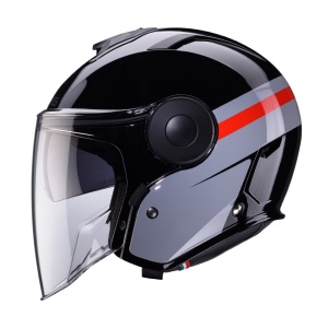 Casca open face (jet) Caberg model Soho SV Zephyr L7 negru/gri/rosu lucios - Img 2