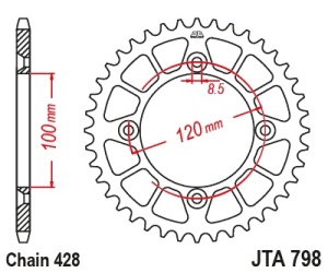 Foaie spate ALU JT JTA 798-47BLK 47T, 428 Negru - Img 2