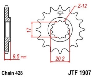 Kit de lant EK - Argintiu lant 428 DEH, Non-sealed, pinion fata JT, foaie spate JT pentru KTM SX 85 2004-2017 - Img 3