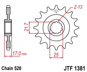 Pinion fata JT JTF 1381-16RB 16T, 520 rubber cushioned - Img 2
