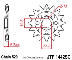 Pinion fata JT JTF 1442-13SC 13T, 520 Self Cleaning Lightweight - Img 2