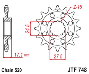 Pinion fata JT JTF 748-15RB 15T, 520 rubber cushioned - Img 2
