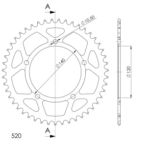 Rear ALU sprocket SUPERSPROX RAL-1793:47-BLK Negru 47T, 520 - Img 2