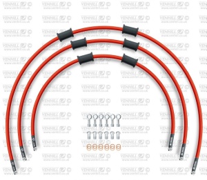 STANDARD Front brake hose kit Venhill POWERHOSEPLUS BMW-10007F-RD (3 conducte in kit) Red hoses, chromed fittings