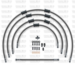 STANDARD Front brake hose kit Venhill POWERHOSEPLUS KAW-5007FB-BK (5 conducte in kit) Black hoses, black fittings