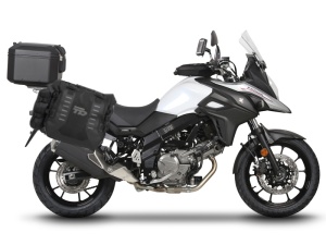 Complete set of SHAD TERRA TR40 adventure saddlebags and SHAD TERRA BLACK aluminium 55L topcase, including mounting kit SHAD SUZUKI DL 650 V-Strom