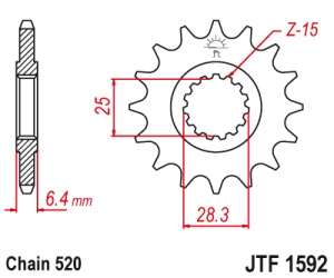 Pinion fata JT JTF 1592-14RB 14T, 520 rubber cushioned - Img 2