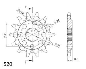Pinion fata SUPERSPROX CST-1322:15 15T, 520 - Img 2