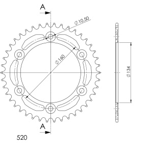 Rear ALU sprocket SUPERSPROX RAL-1308:44-BLK Negru 44T, 520 - Img 2