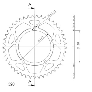 Rear ALU sprocket SUPERSPROX RAL-1793:45-BLK Negru 45T, 520 - Img 2