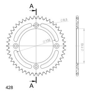 Rear ALU sprocket SUPERSPROX RAL-898:46-ORG portocaliu 46T, 428 - Img 2
