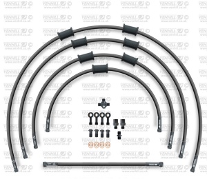STANDARD Front brake hose kit Venhill POWERHOSEPLUS KAW-11006FB-BK (3 conducte in kit) Black hoses, black fittings - Img 1