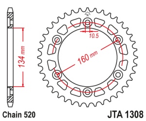 Foaie spate ALU JT JTA 1308-44BLK 44T, 420 Negru - Img 2