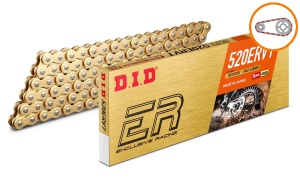 Kit de lant D.I.D Chain - Auriu lant 520 ERVT, X-Ring, pinion fata JT, foaie spate JT pentru KAWASAKI KX 250 2T 1990-1991 - Img 1