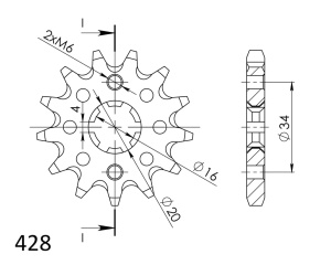 Kit de lant EK - Argintiu chain 428 DEH, Non-sealed, CHK front sprocket SUPERSPROX, CHK rear sprocket SUPERSPROX pentru YAMAHA YBR 125 2005-2006 - Img 3