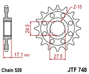 Pinion fata JT JTF 748-15 15T, 520 - Img 2