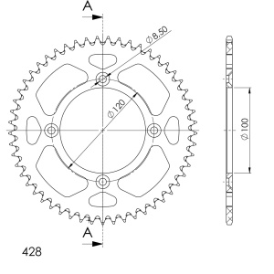 Rear ALU sprocket SUPERSPROX RAL-998:52-BLK Negru 52T, 428 - Img 2