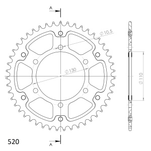 Rear sprocket SUPERSPROX STEALTH RST-486:43-GLD auriu 43T, 520 - Img 2