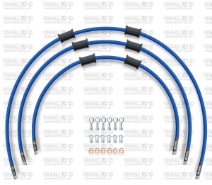 STANDARD Front brake hose kit Venhill POWERHOSEPLUS HON-7001F-SB (3 conducte in kit) Solid blue hoses, chromed fittings