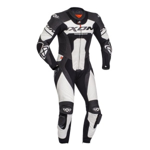 Costum (combinezon) motociclete barbati piele Ixon vara model Jackal MS culoare: negru/alb