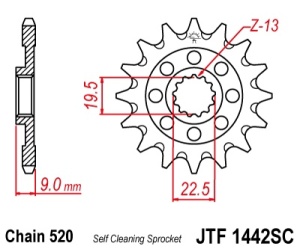 Pinion fata JT JTF 1442-14SC 14T, 520 Self Cleaning Lightweight - Img 2