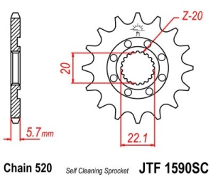 Pinion fata JT JTF 1590-13SC 13T, 520 Self Cleaning Lightweight - Img 2