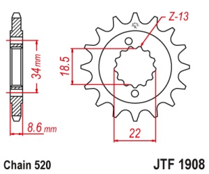 Pinion fata JT JTF 1908-15RB 15T, 520 rubber cushioned - Img 2